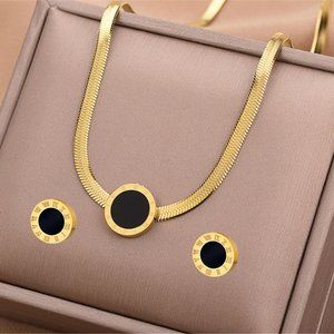 Roman Numerals Stud Earrings and Necklace Set